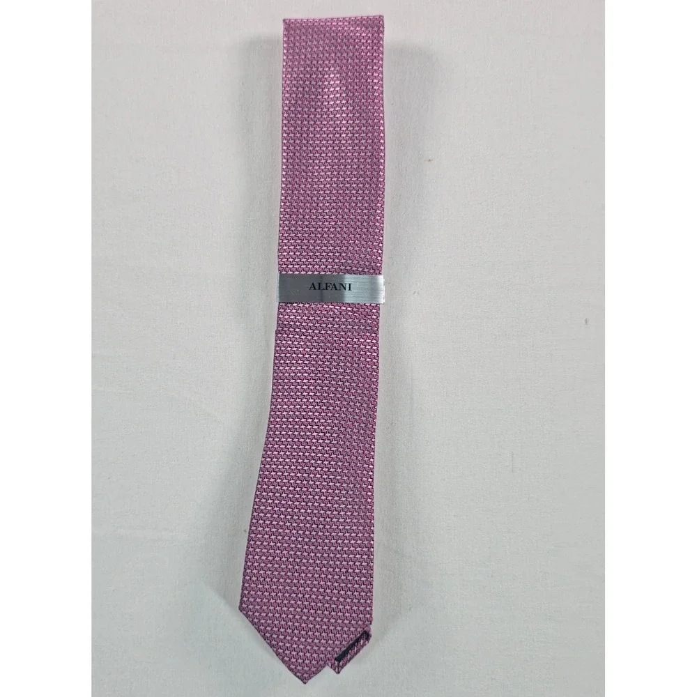 Alfani Mens Tie One Size Pink Textured Acton Mini Micro-Geometric Necktie NWT